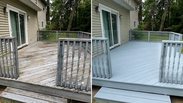 Before and after deck coating by Painting contractor Hudson, NY