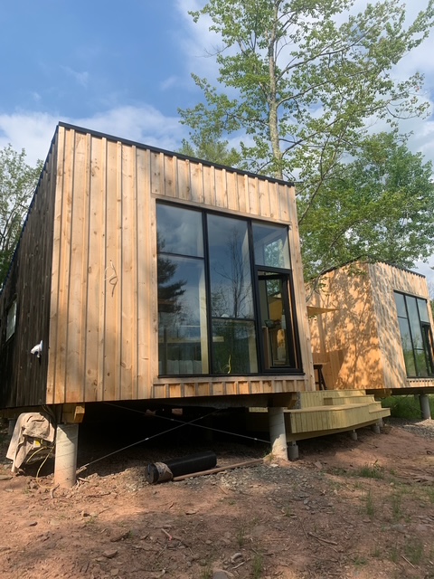 Exterior wood coating on modern cabins in Columbia County, NY