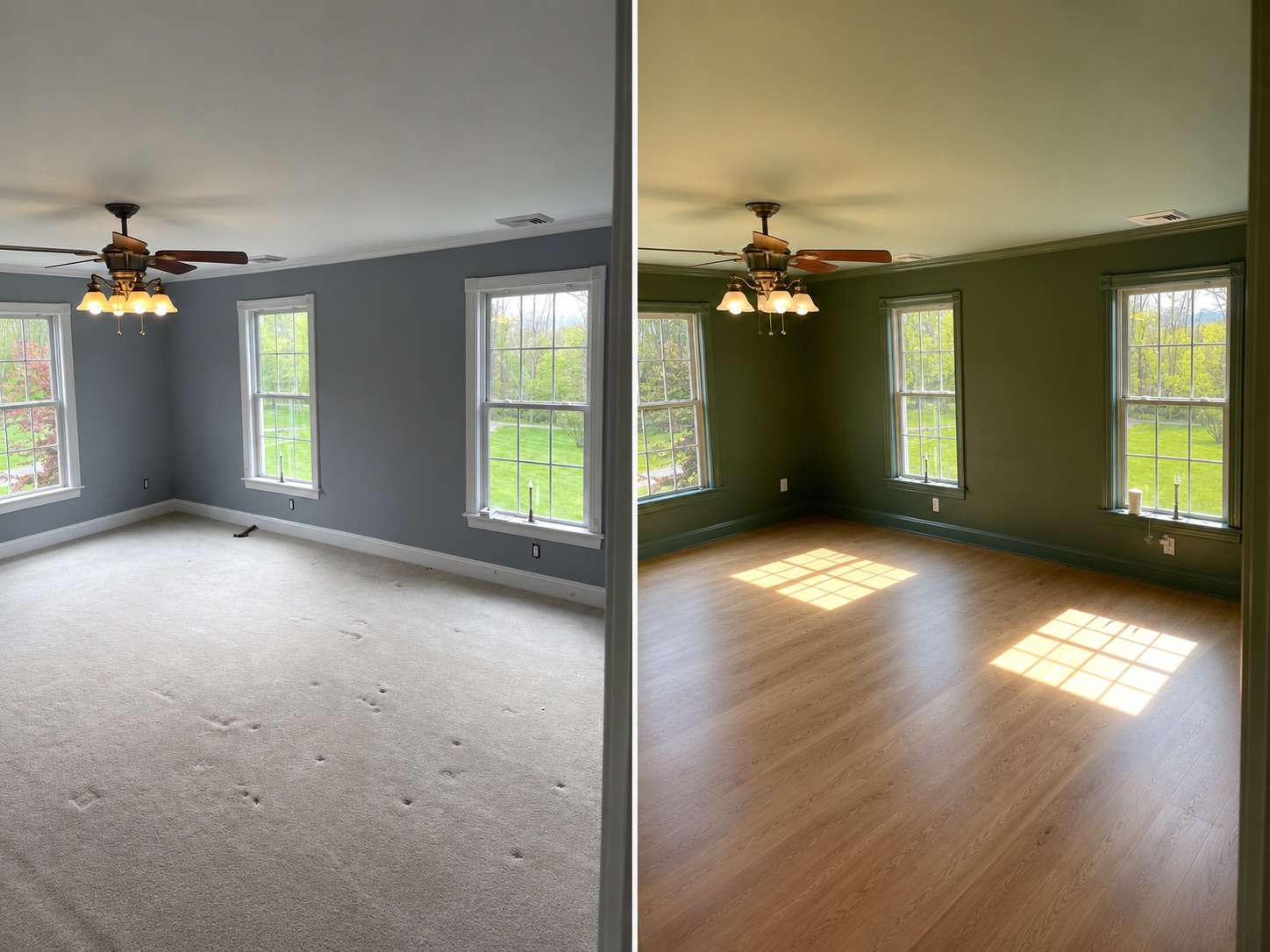 Before and after olive interior painting in Columbia County, NY