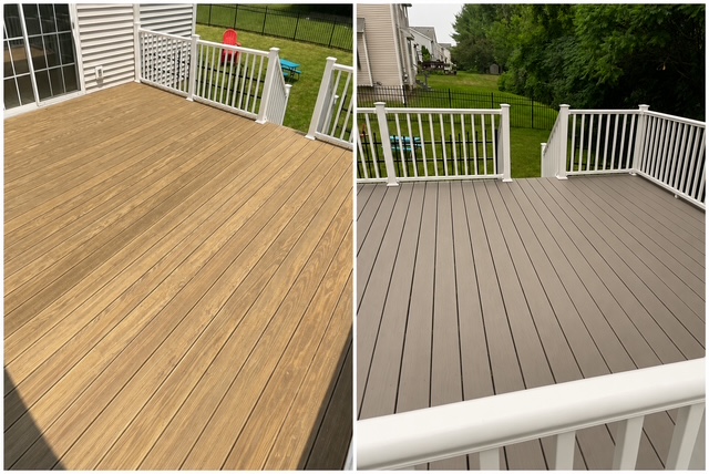 Before and after deck coating project near Hudson, NY